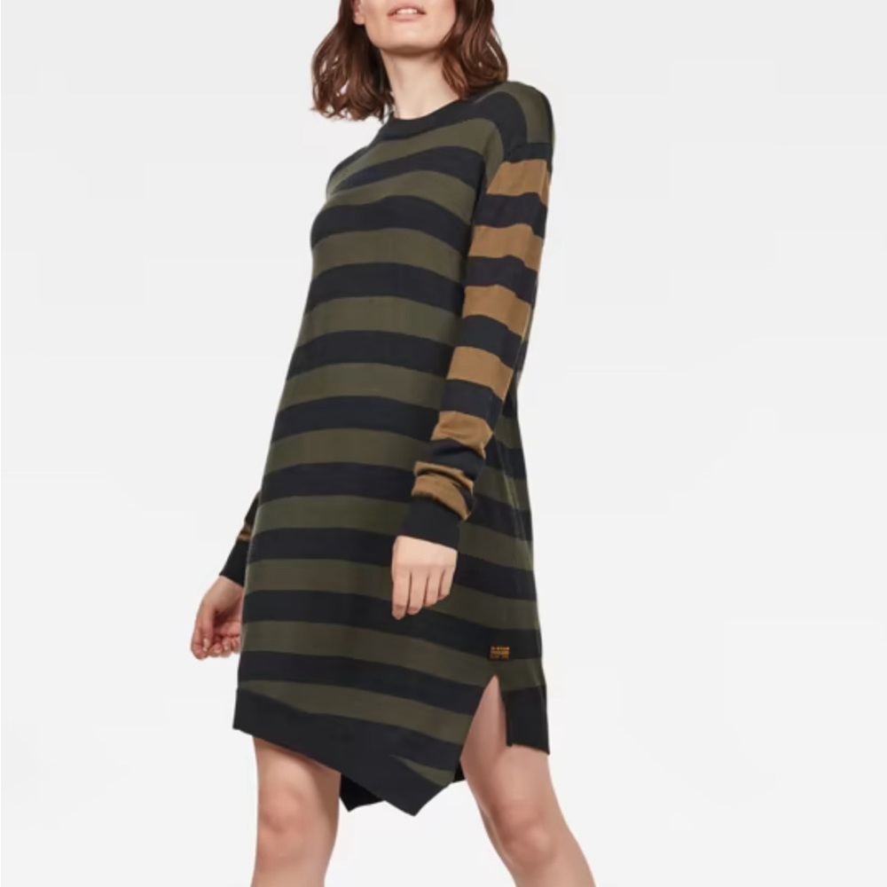 GStar grunge asymmetrical striped sweater dress XS earth tones